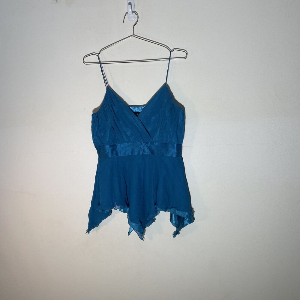 Y2K 2000s Spenser Jeremy Vintage Silk Teal Flowy Top Fairy Chiffon Strappy Top